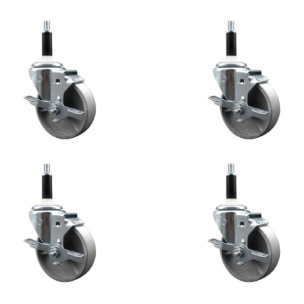 4'' Semi Steel Swivel 7/8'' Expanding Stem Caster Set with Brake, 4PK